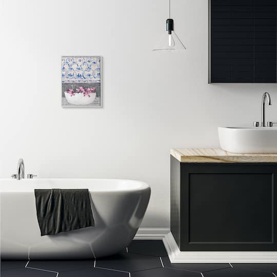 Stupell Industries Flowers In Bath Tub Gray Framed Wall Art